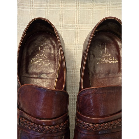 Vintage REGAL Brown Mens Loafers Size 10.5 D/B Leather Braided Detail Classic - Picture 13 of 15